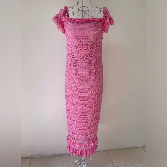 NWT likely Milaro midi Dress off shoulders bodycon lace in Pink Sugar size 2 - Picture 5 of 14
